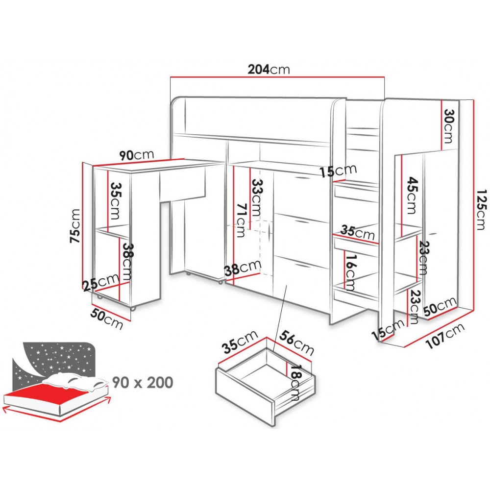 Πολυλειτουργικό κρεβάτι Konkret I-Gkri-Leuko