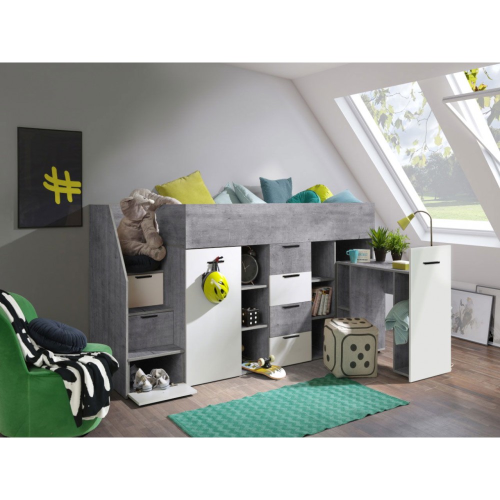 Πολυλειτουργικό κρεβάτι Konkret III-Gkri-Leuko-Αριστερή