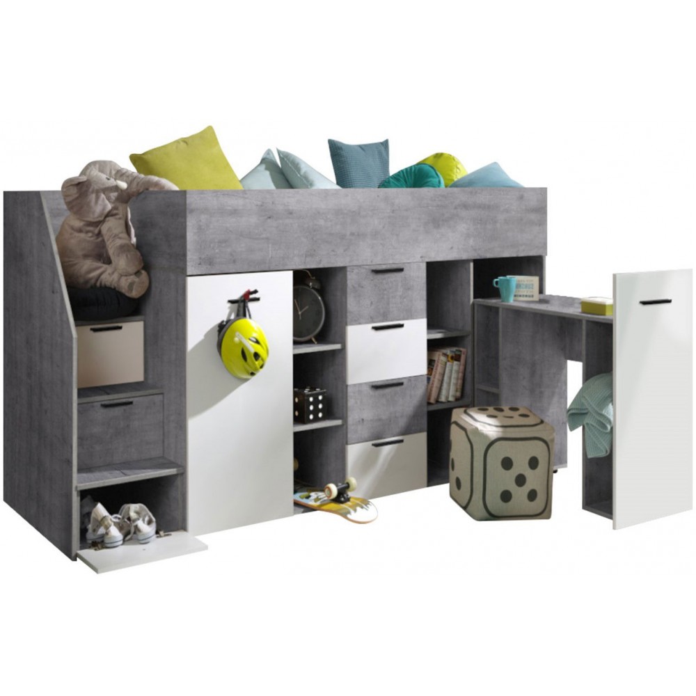 Πολυλειτουργικό κρεβάτι Konkret III-Gkri-Leuko-Αριστερή