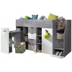 Πολυλειτουργικό κρεβάτι Konkret III-Gkri-Leuko-Δεξιά