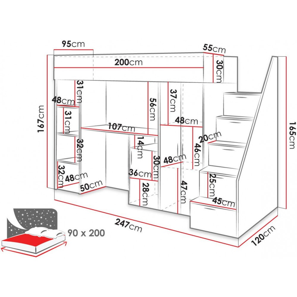 Πολυλειτουργικό κρεβάτι Konkret XIV-Gkri-Mauro