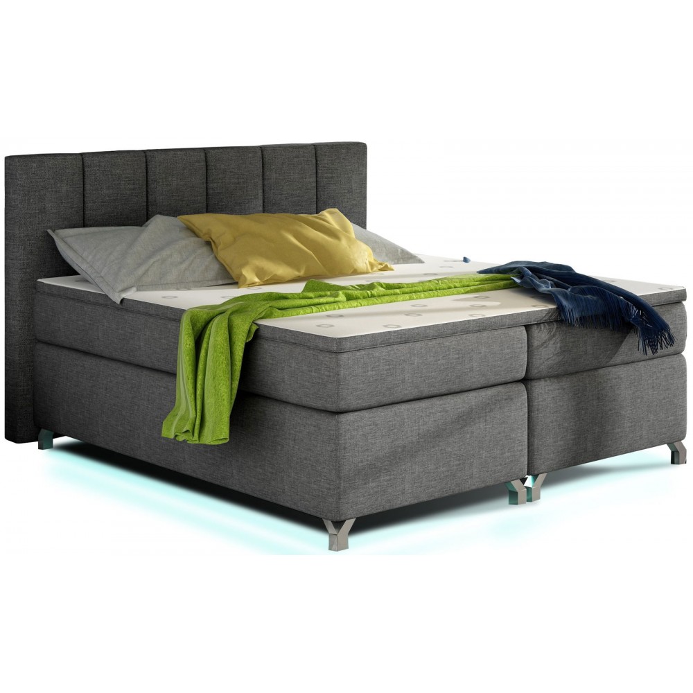 Επενδυμένο κρεβάτι Basel Led-Gkri Skouro-140 x 200