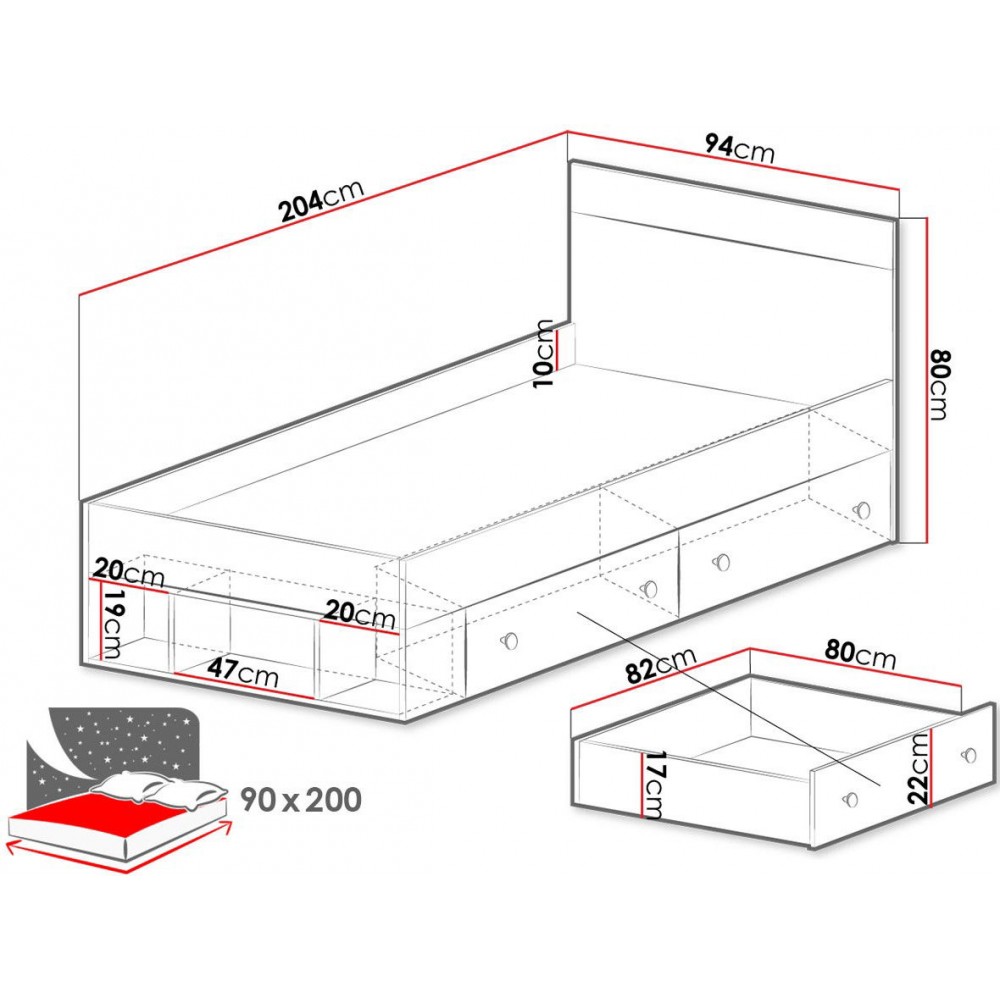 Κρεβάτι Pixel-90 x 200