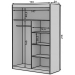Ντουλάπα Zaist 150 συρόμενη-Leuko 150x59x215