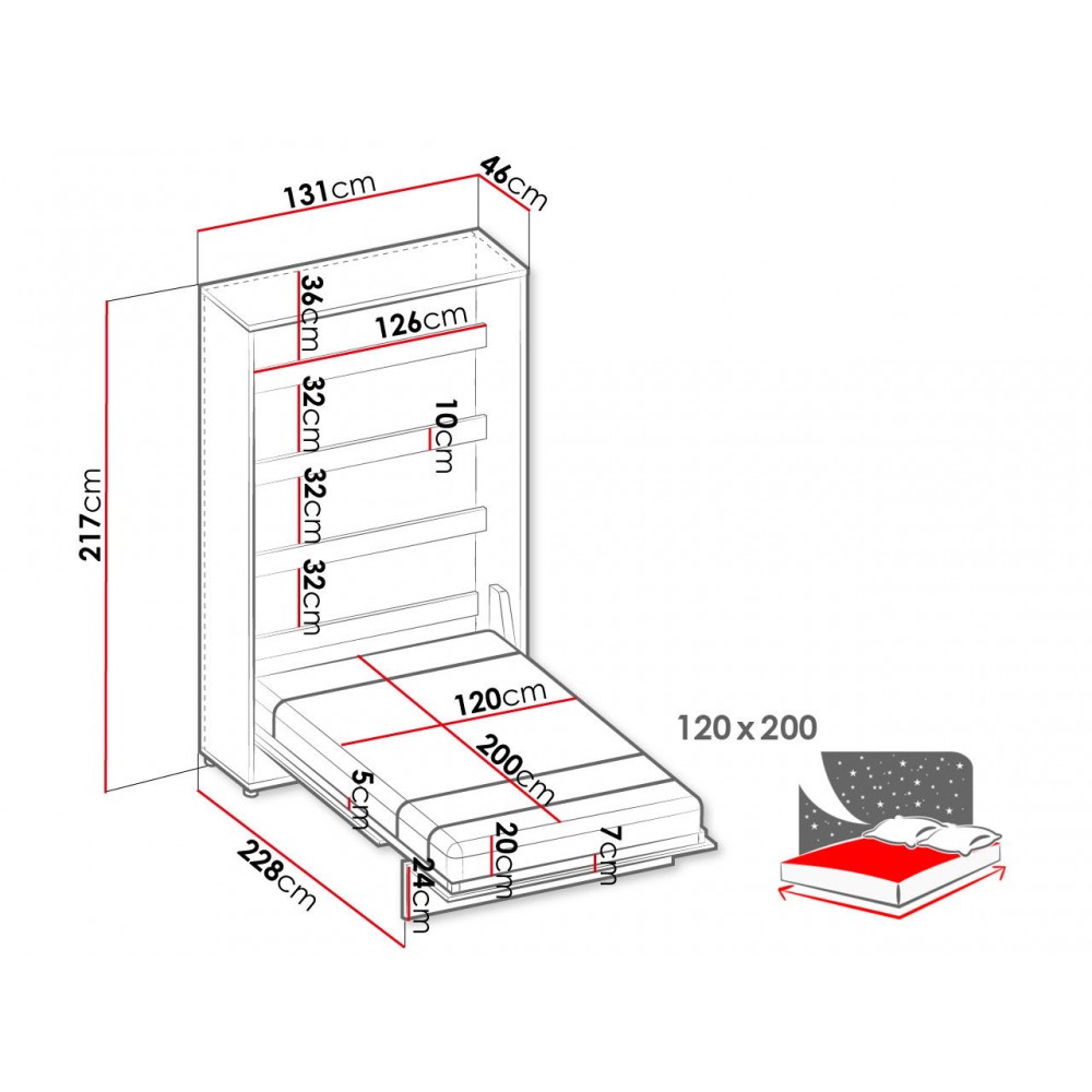 Κρεβάτι τοίχου Concept Junior κάθετο-90 x 200