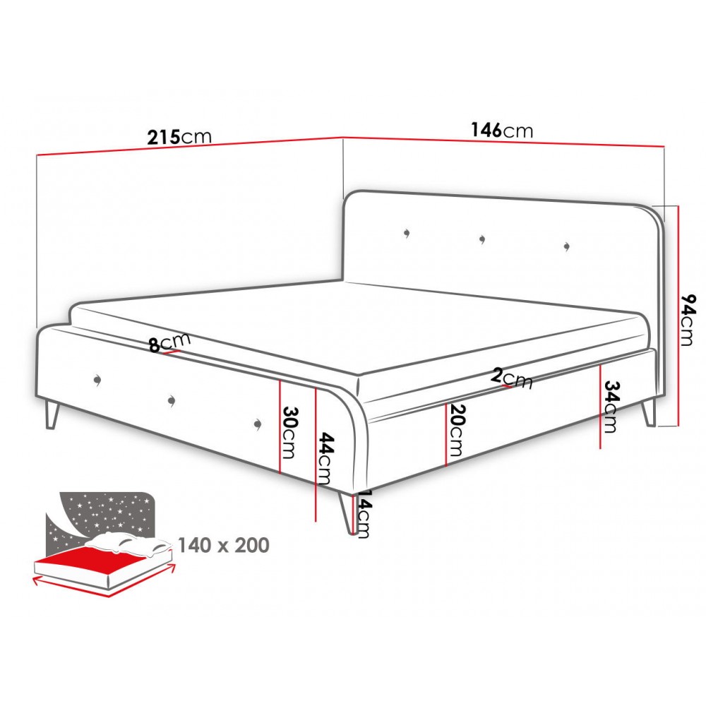 Επενδυμένο κρεβάτι Loham-Gkri-140 x 200