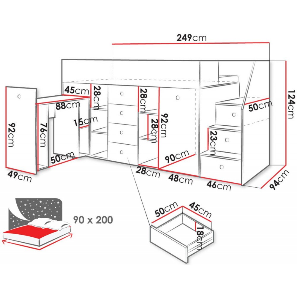 Πολυλειτουργικό κρεβάτι Smart III 248.5x93x123
