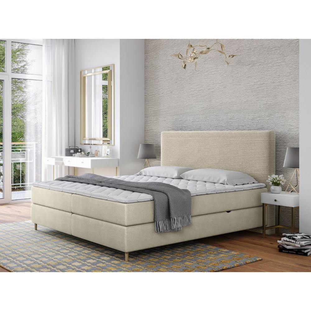 Επενδυμένο κρεβάτι Laro-Ekrou-160 x 200