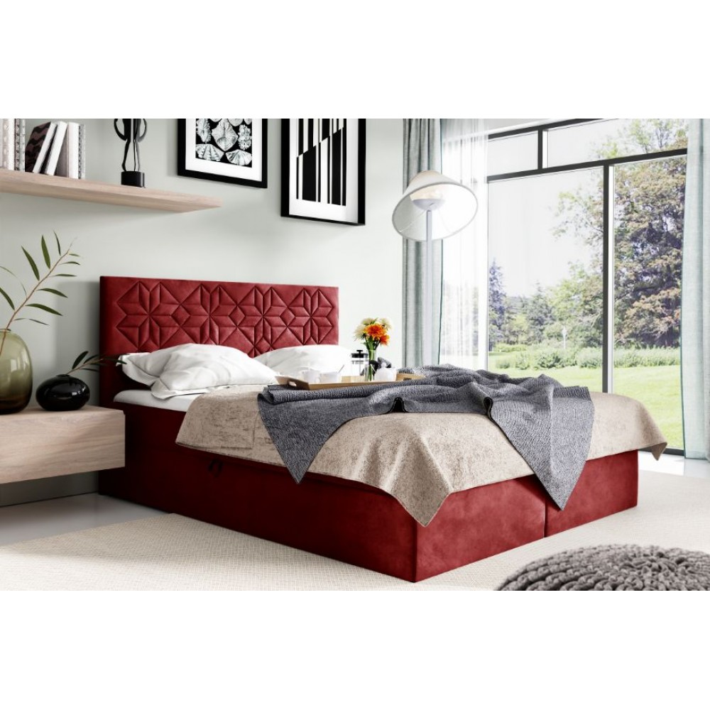 Επενδυμένο κρεβάτι Box 1-Kokkino-140 x 200 144x208x103