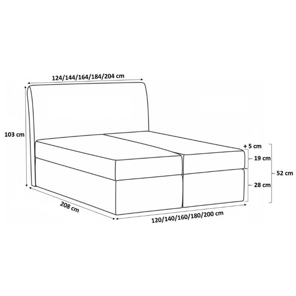 Επενδυμένο κρεβάτι Box 1-Kokkino-140 x 200 144x208x103