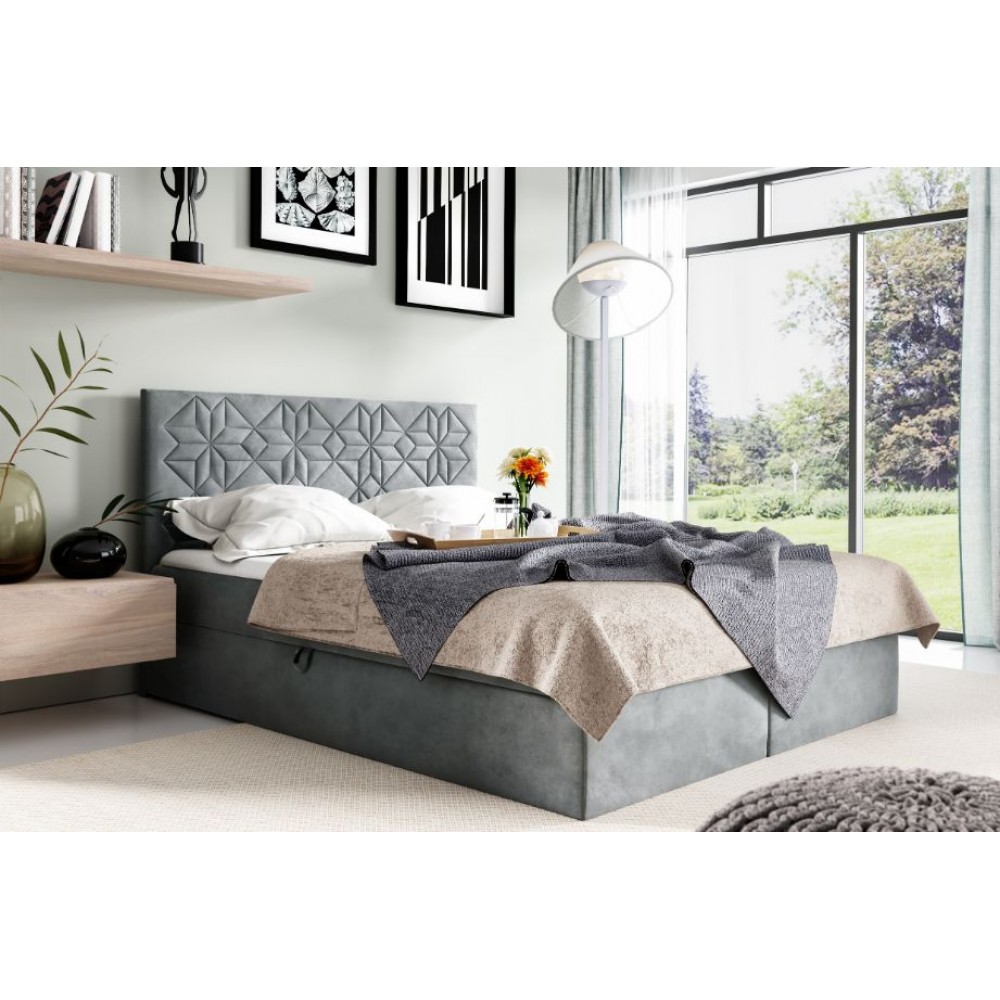 Επενδυμένο κρεβάτι Box 1-Gkri-160 x 200 164x208x103
