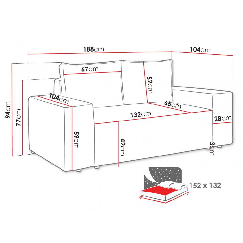 Καναπές - κρεβάτι Malaga I διθέσιος-Gkri Anoixto