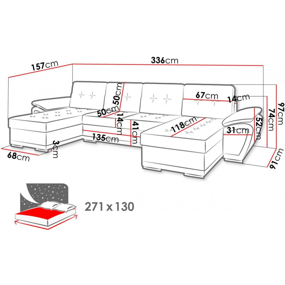 Γωνιακός καναπές Enzo U 336x157x97