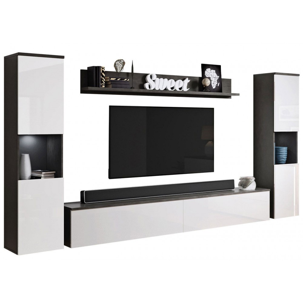 Σύνθετο σαλονιού Paris Xl-Λευκό Γυαλιστερό - Ανθρακί