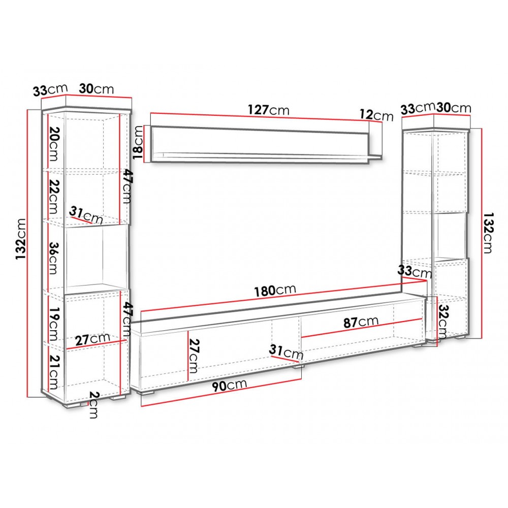 Σύνθετο σαλονιού Paris Xl-Λευκό Γυαλιστερό - Ανθρακί
