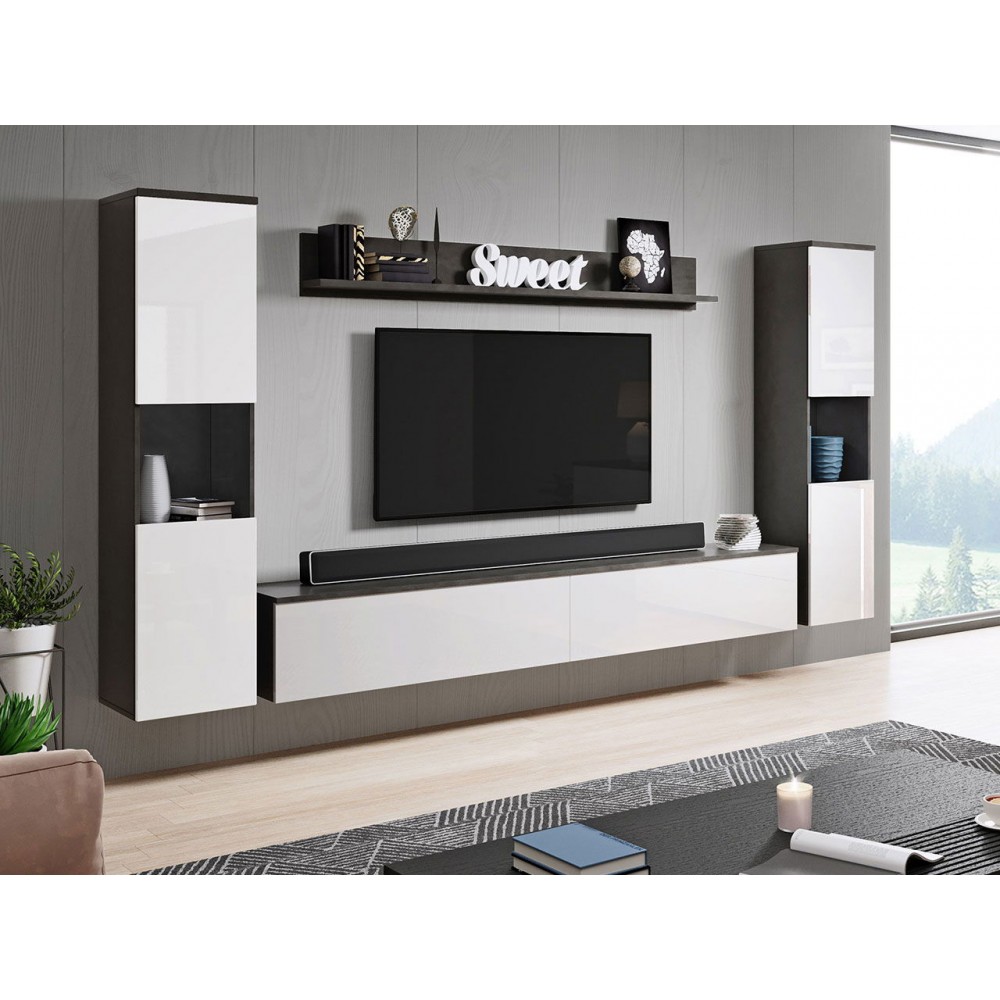 Σύνθετο σαλονιού Paris Xl-Λευκό Γυαλιστερό - Ανθρακί