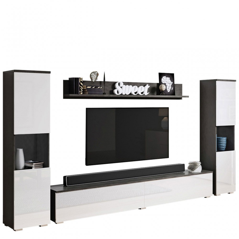 Σύνθετο σαλονιού Paris Xl-Λευκό Γυαλιστερό - Ανθρακί