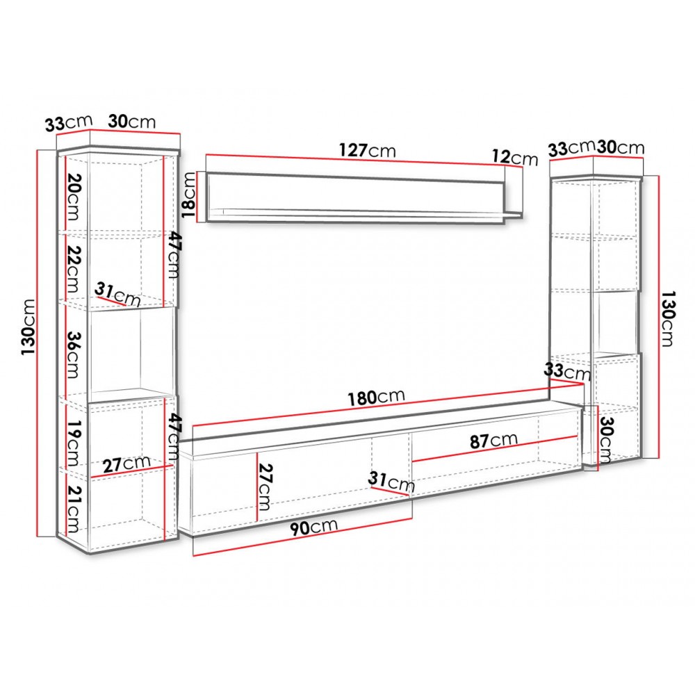 Σύνθετο σαλονιού Paris Xl-Λευκό Γυαλιστερό - Ανθρακί