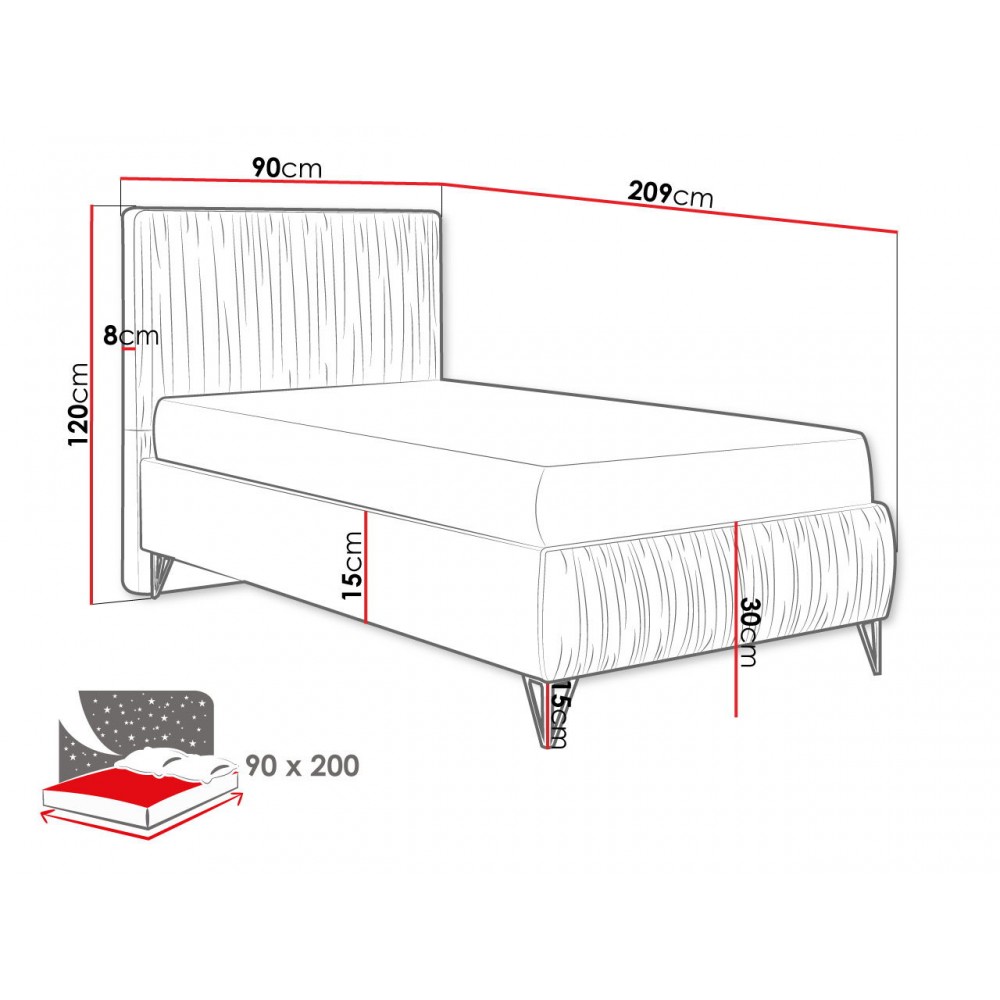 Επενδυμένο κρεβάτι Mars mini-Mple-90 x 200