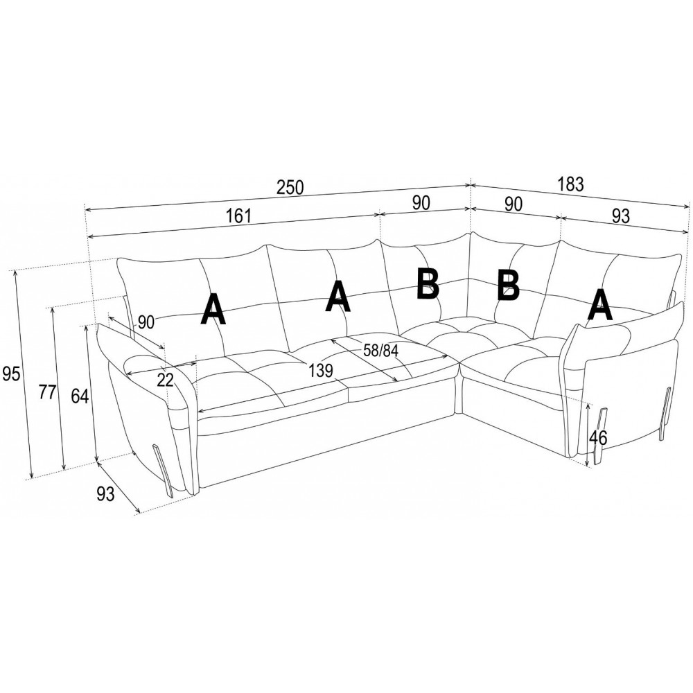 Γωνιακός καναπές Mallory Mini 250x183x95