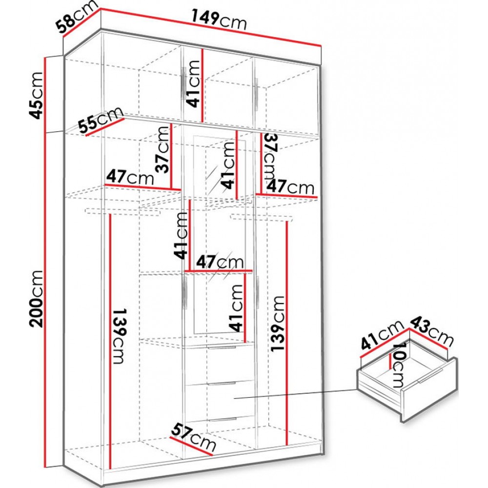 Ντουλάπα Lati D3 Τρίφυλλη με πατάρι