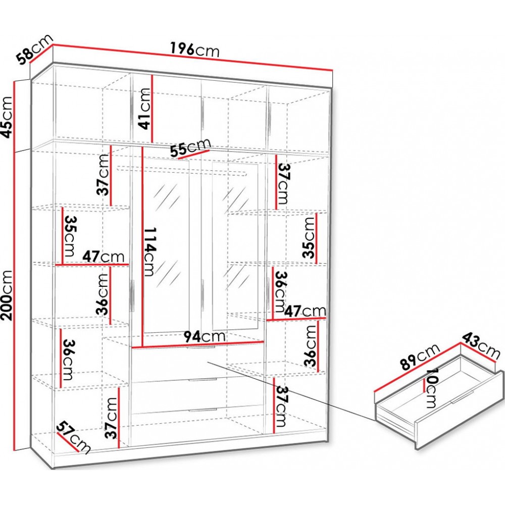 Ντουλάπα Lati D4 Τετράφυλλη με πατάρι