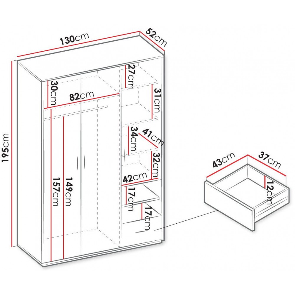 Ντουλάπα Qubic 3D1S Τρίφυλλη