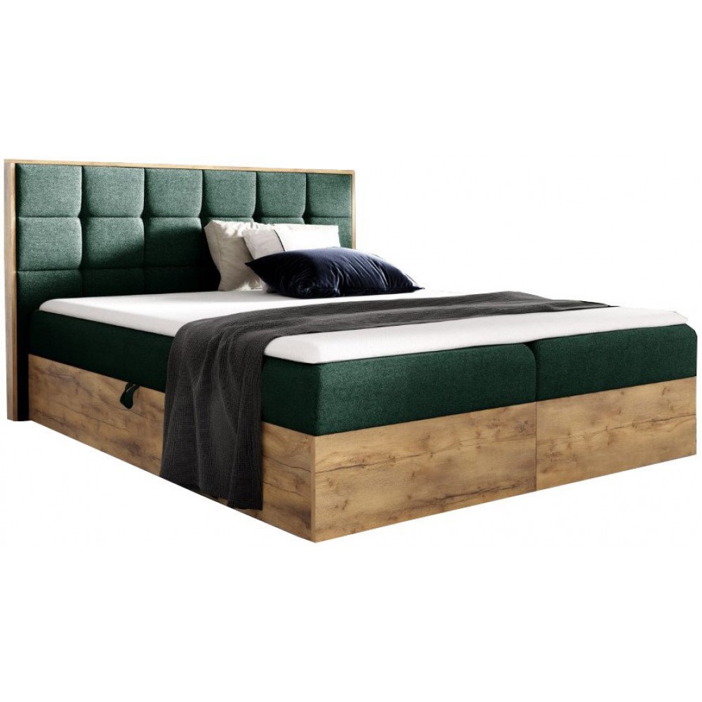 Επενδυμένο κρεβάτι Wood 1-140 x 200-Prasino 144x208x103