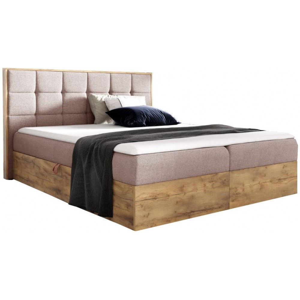 Επενδυμένο κρεβάτι Wood 1-160 x 200-Roz 164x208x103