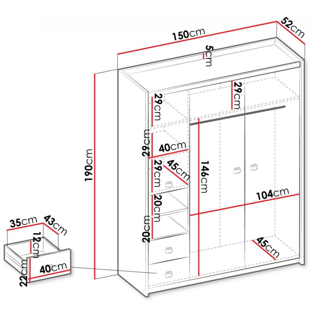 Ντουλάπα Fargo 3D2S Τρίφυλλη