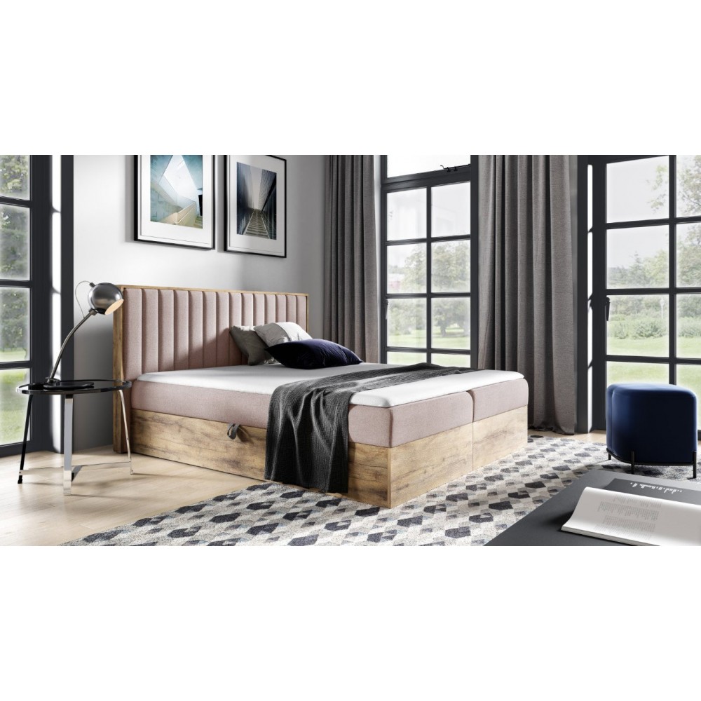 Επενδυμένο κρεβάτι Wood 4-Roz-160 x 200 168x208x103