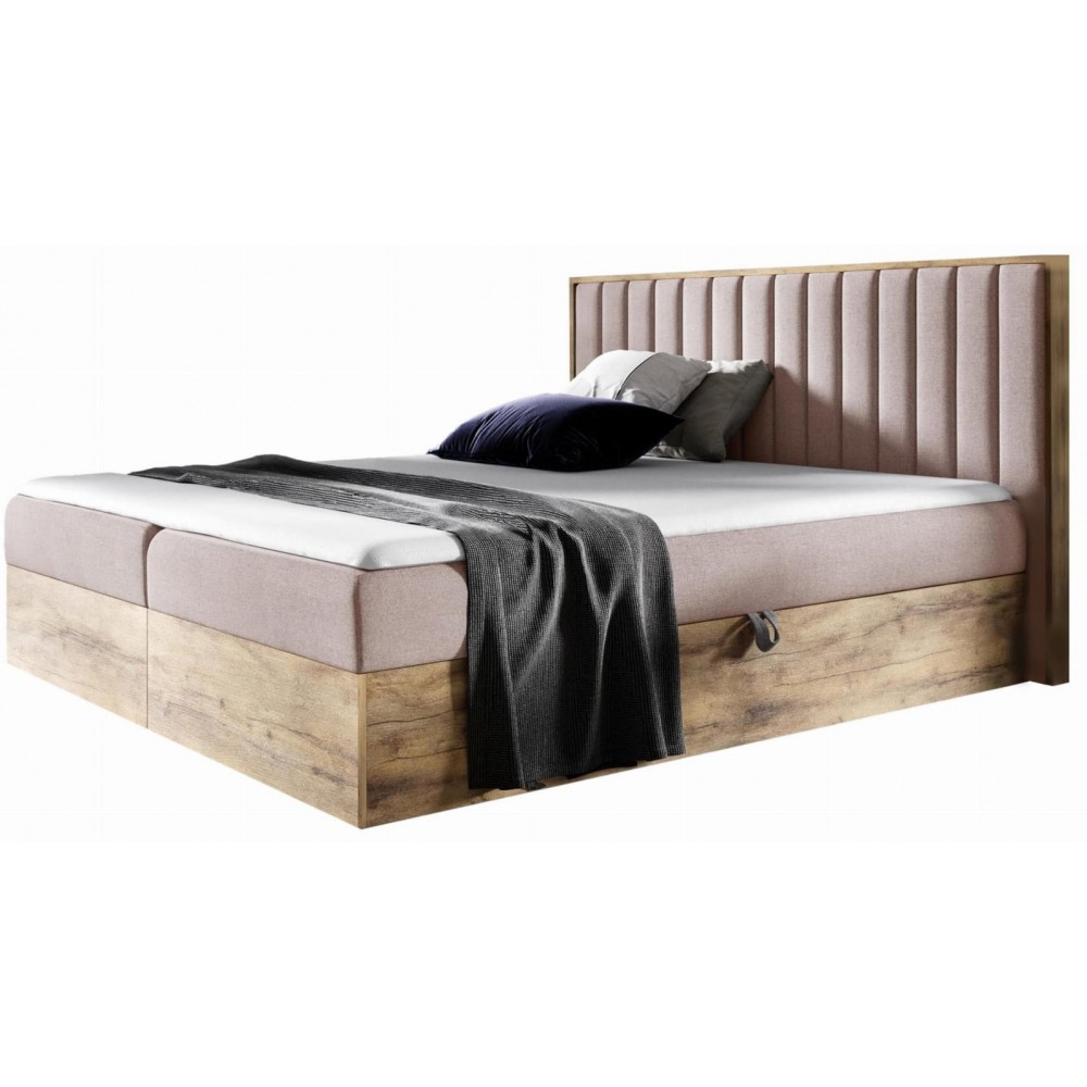 Επενδυμένο κρεβάτι Wood 4-Roz-160 x 200 168x208x103