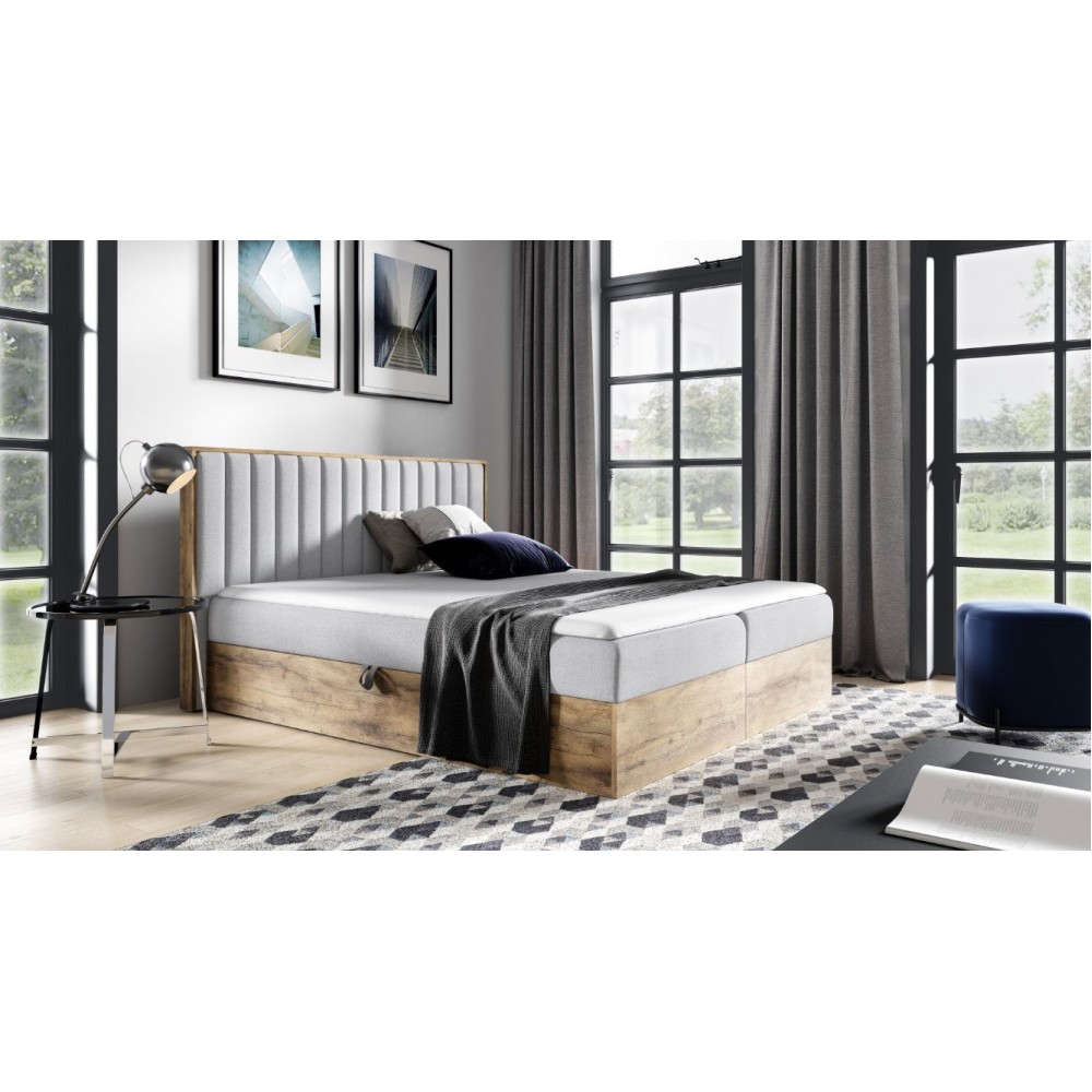 Επενδυμένο κρεβάτι Wood 4-Gkri Anoixto-180 x 200 188x208x103