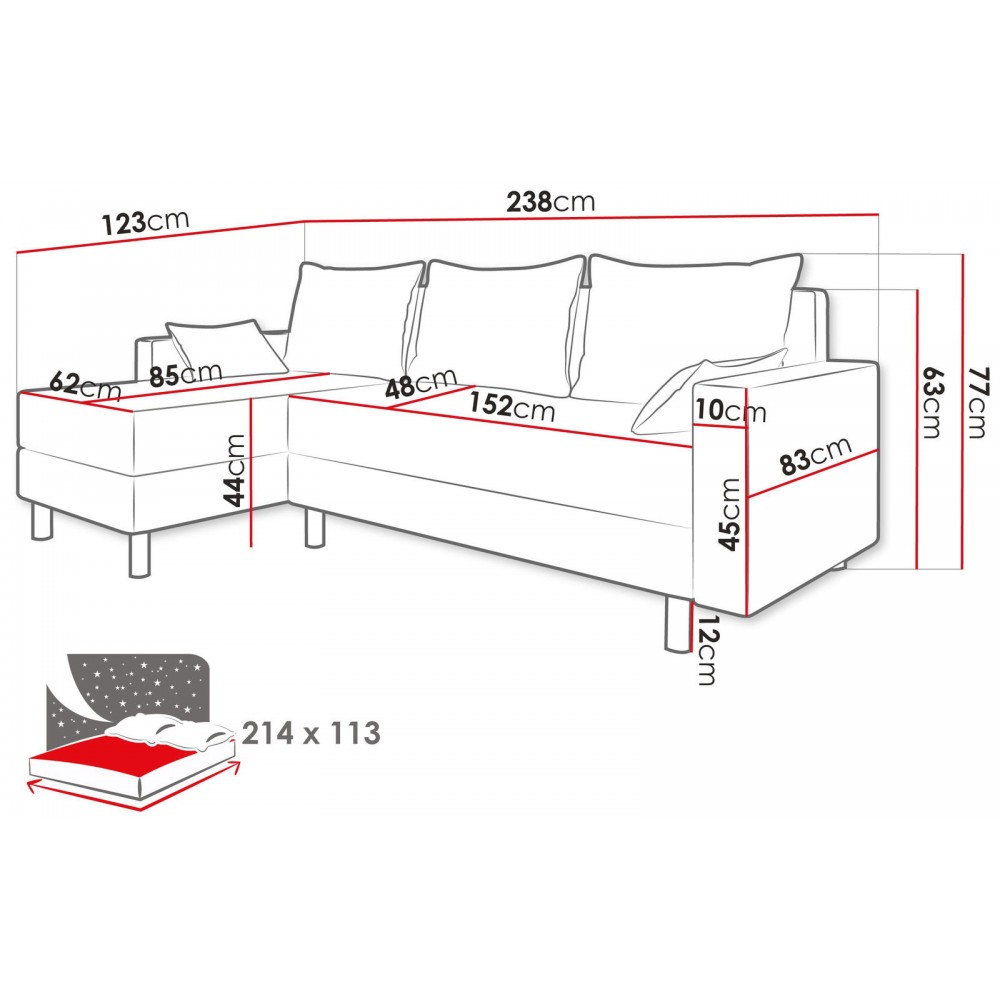 Γωνιακός καναπές Brick-Mauro