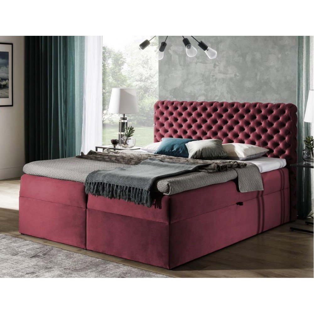 Επενδυμένο κρεβάτι Chesterfield-Kokkino-180 x 200 184x211x123