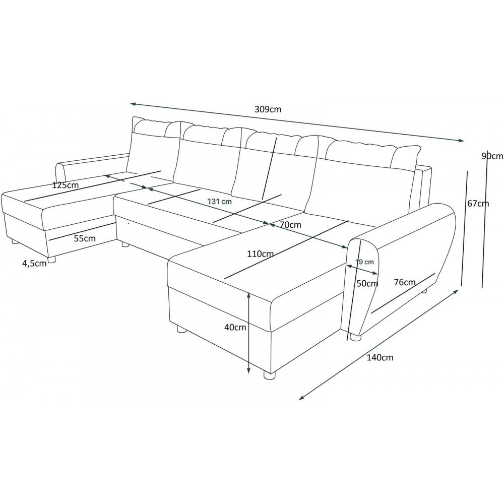 Γωνιακός καναπές Figar U-Mauro-kokkino