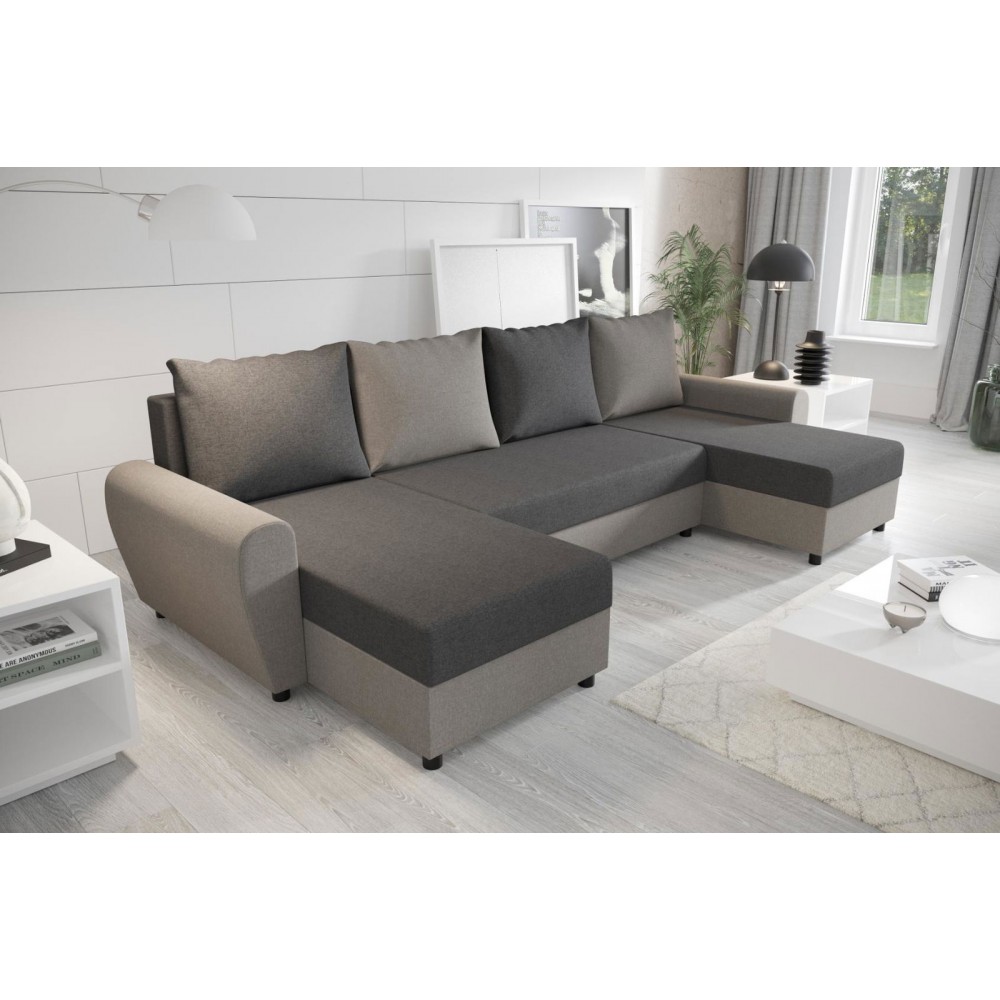 Γωνιακός καναπές Figar U-Gkri skouro - Gkri anoixto