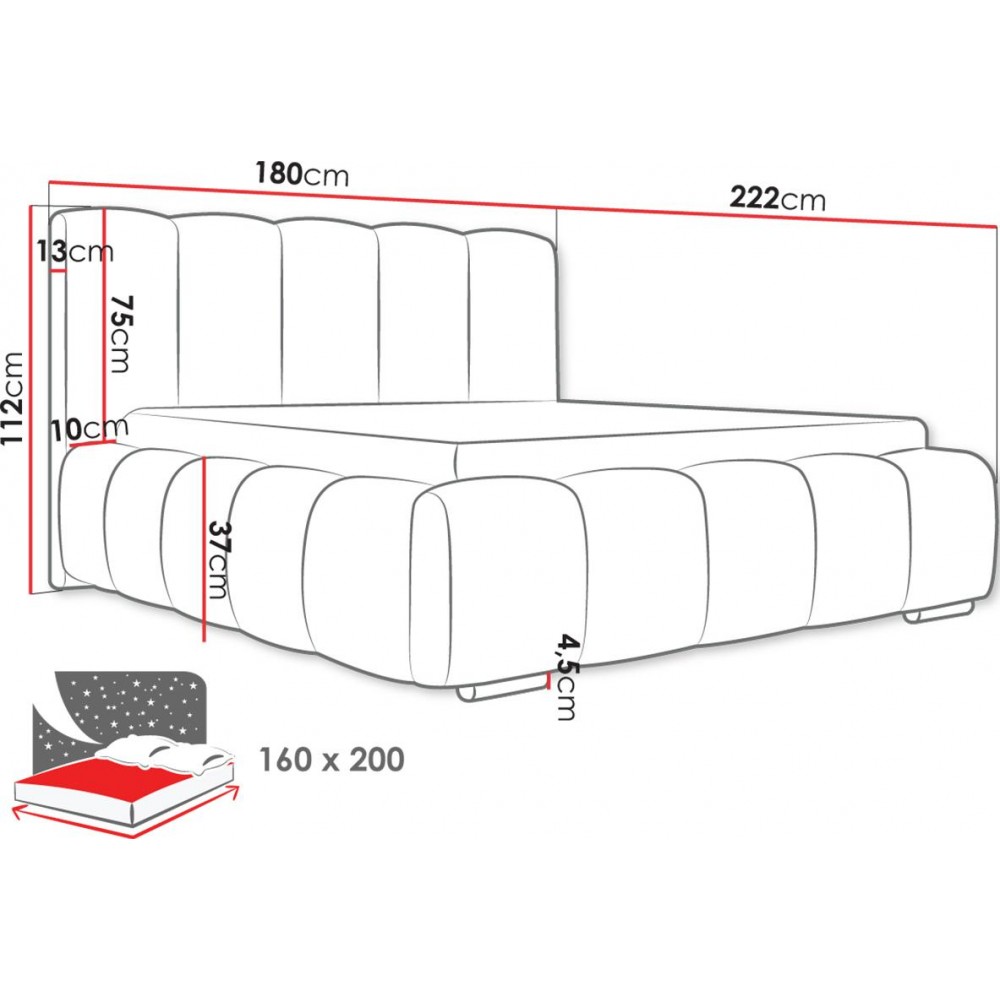 Επενδυμένο κρεβάτι Wizko-Mauro-160 x 200