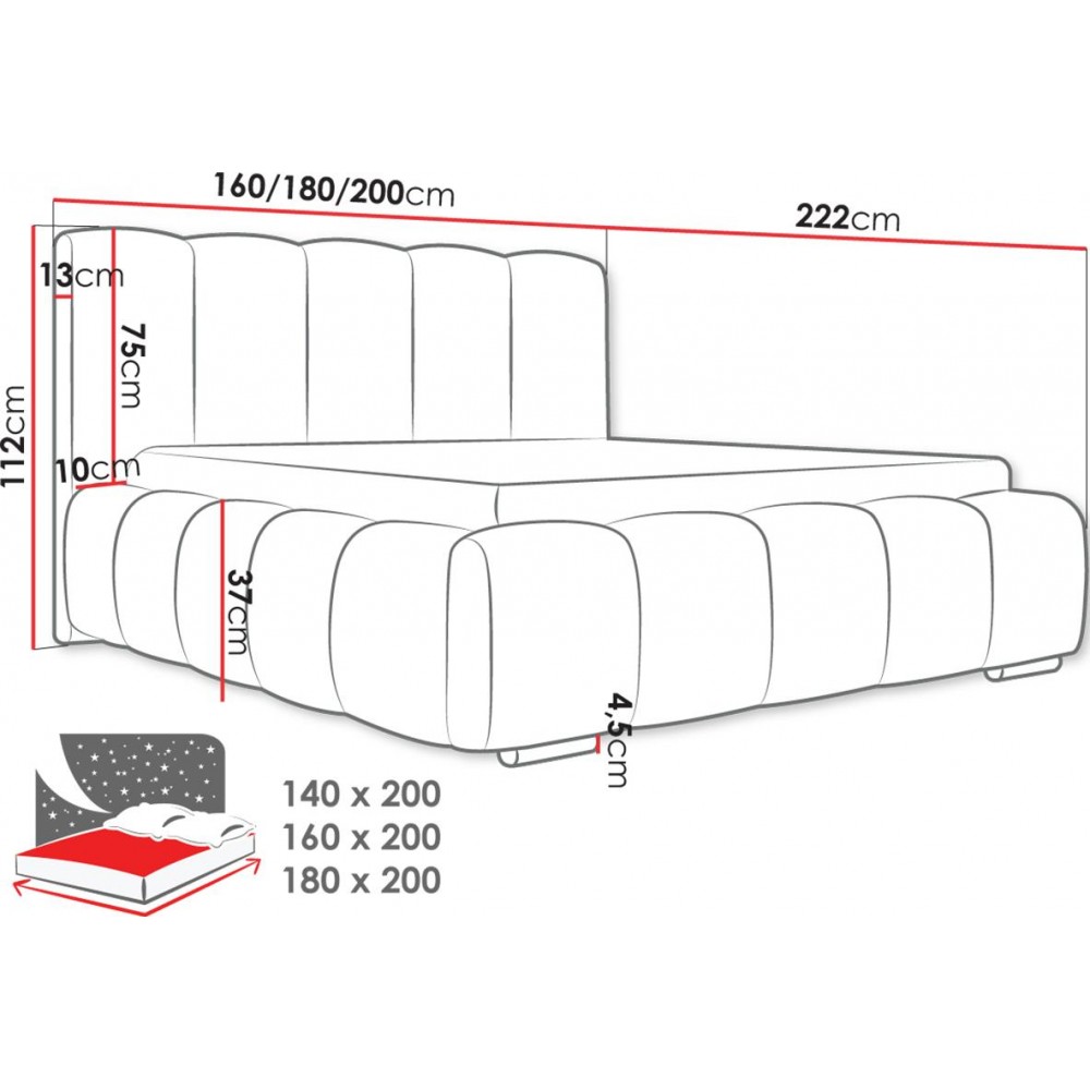 Επενδυμένο κρεβάτι Wizko-Gkri-180 x 200