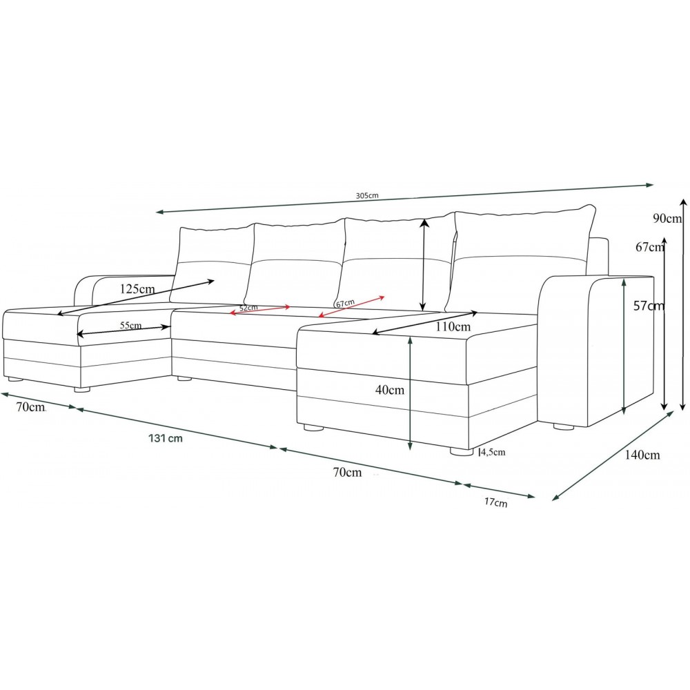 Γωνιακός καναπές Dennis U-Gkri skouro - Gkri anoixto