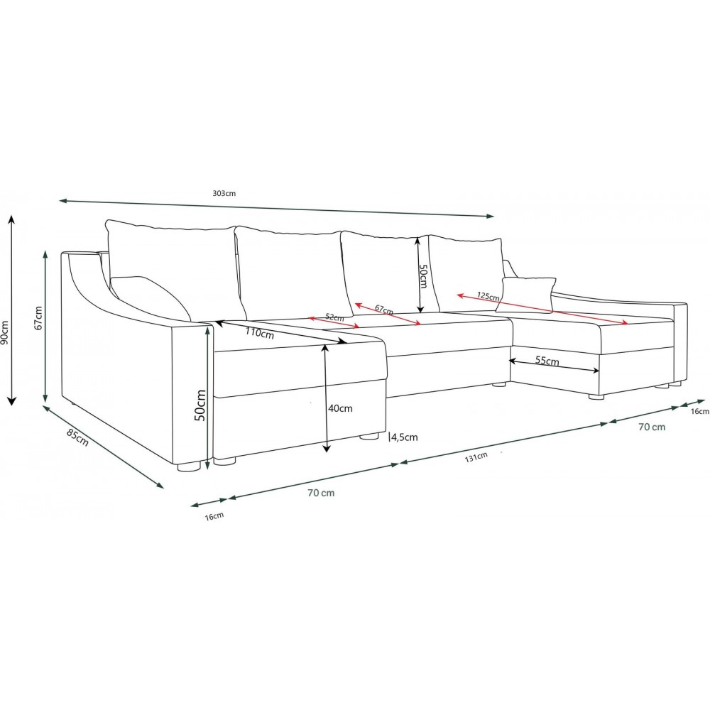 Γωνιακός καναπές Brook U-Leuko-Mauro
