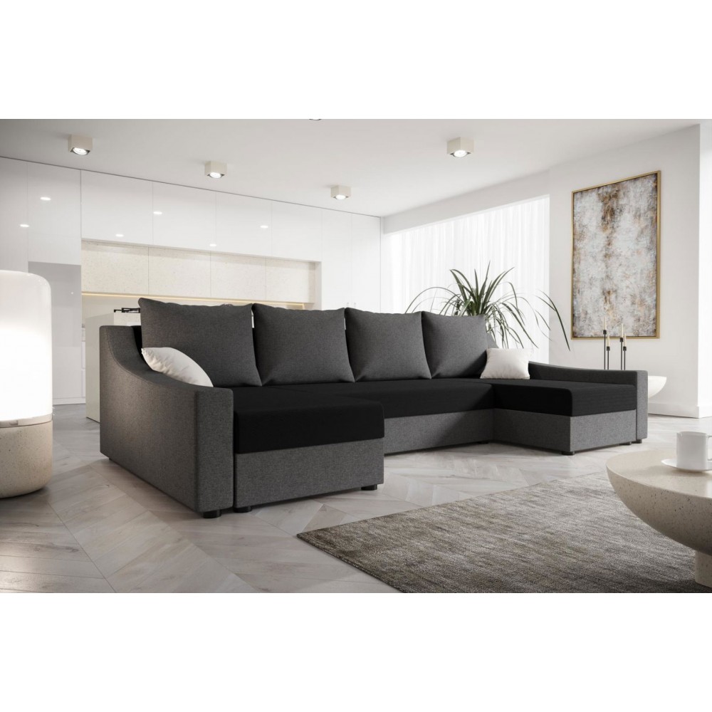 Γωνιακός καναπές Brook U-Gkri skouro - Mavro