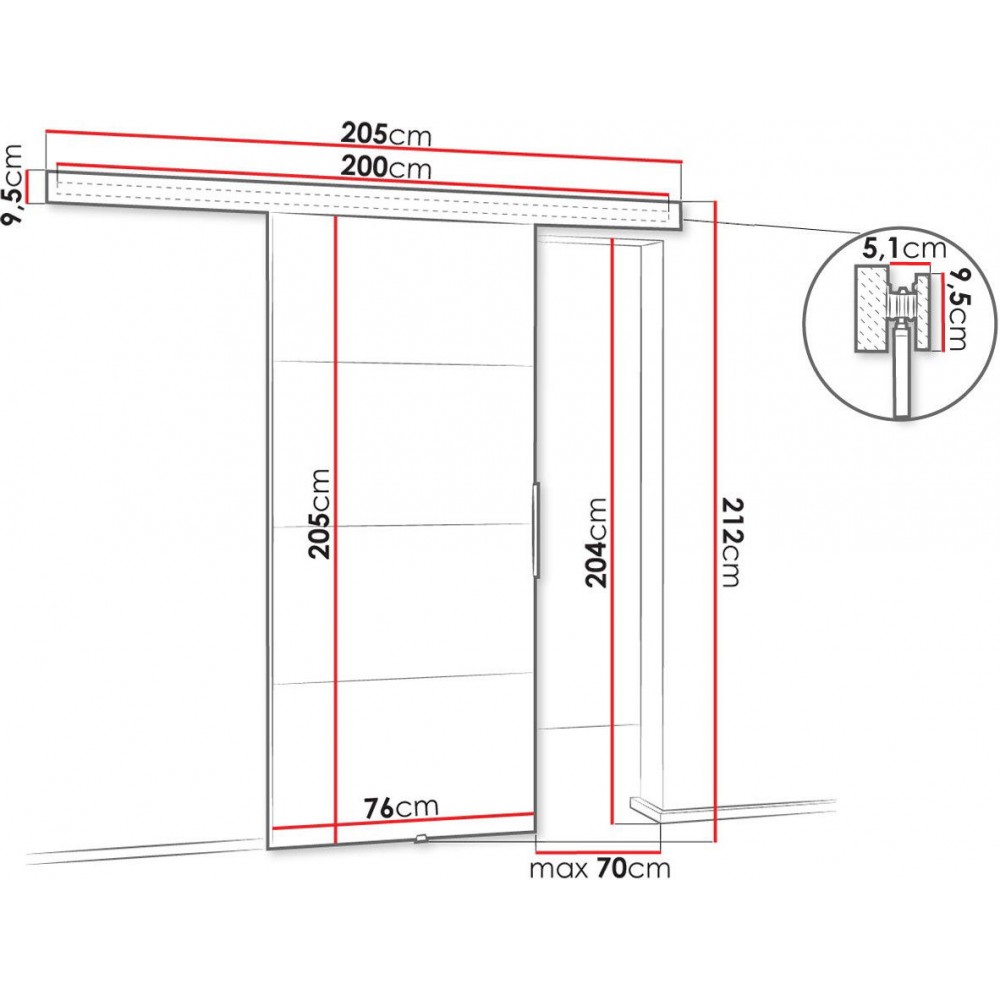 Συρόμενη πόρτα Malibu Plus-Gkri-Μήκος: 76 εκ.