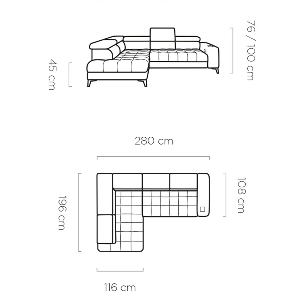 Γωνιακός καναπές Baggy LTHR 280x196x100