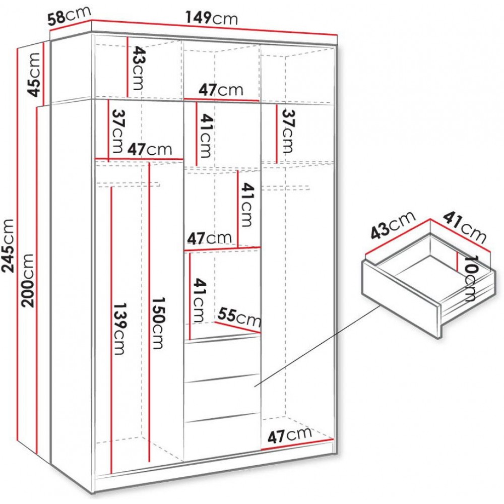 Ντουλάπα Kos 3D Τρίφυλλη με πατάρι