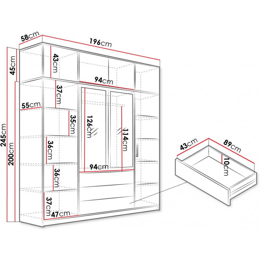 Ντουλάπα Kos 4D Τετράφυλλη με πατάρι