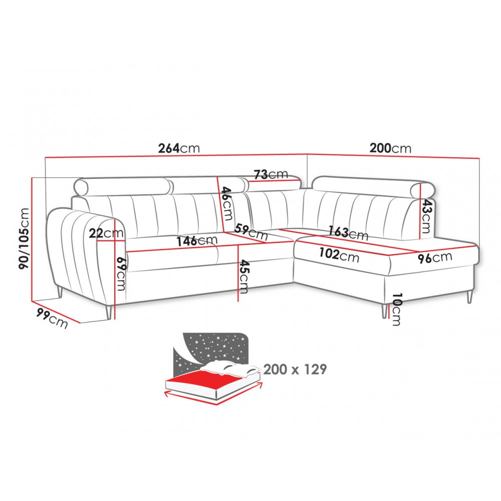 Γωνιακός καναπές Forio L 264x200x105