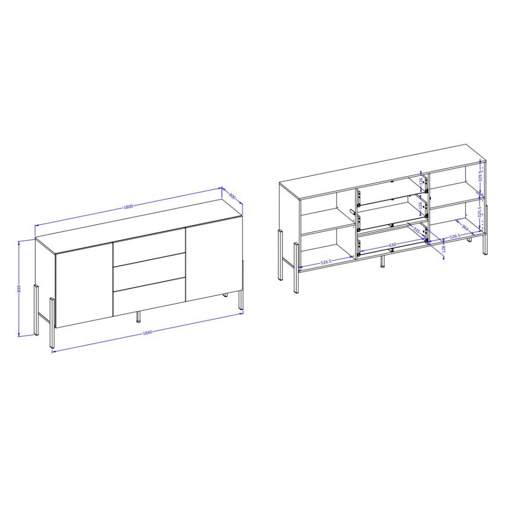 Μπουφές Plum 2D3D-Leuko 184x40x90
