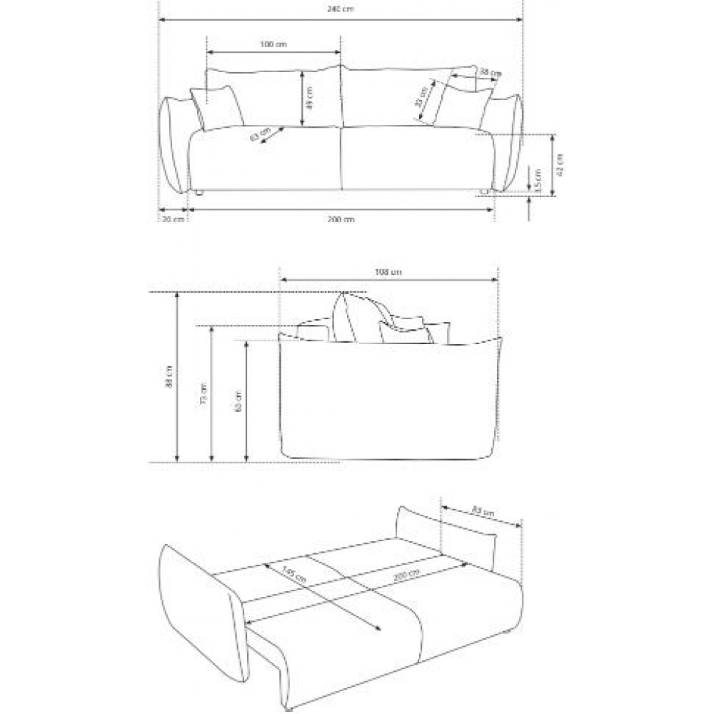 Καναπές - κρεβάτι Alino τριθέσιος-Mpez