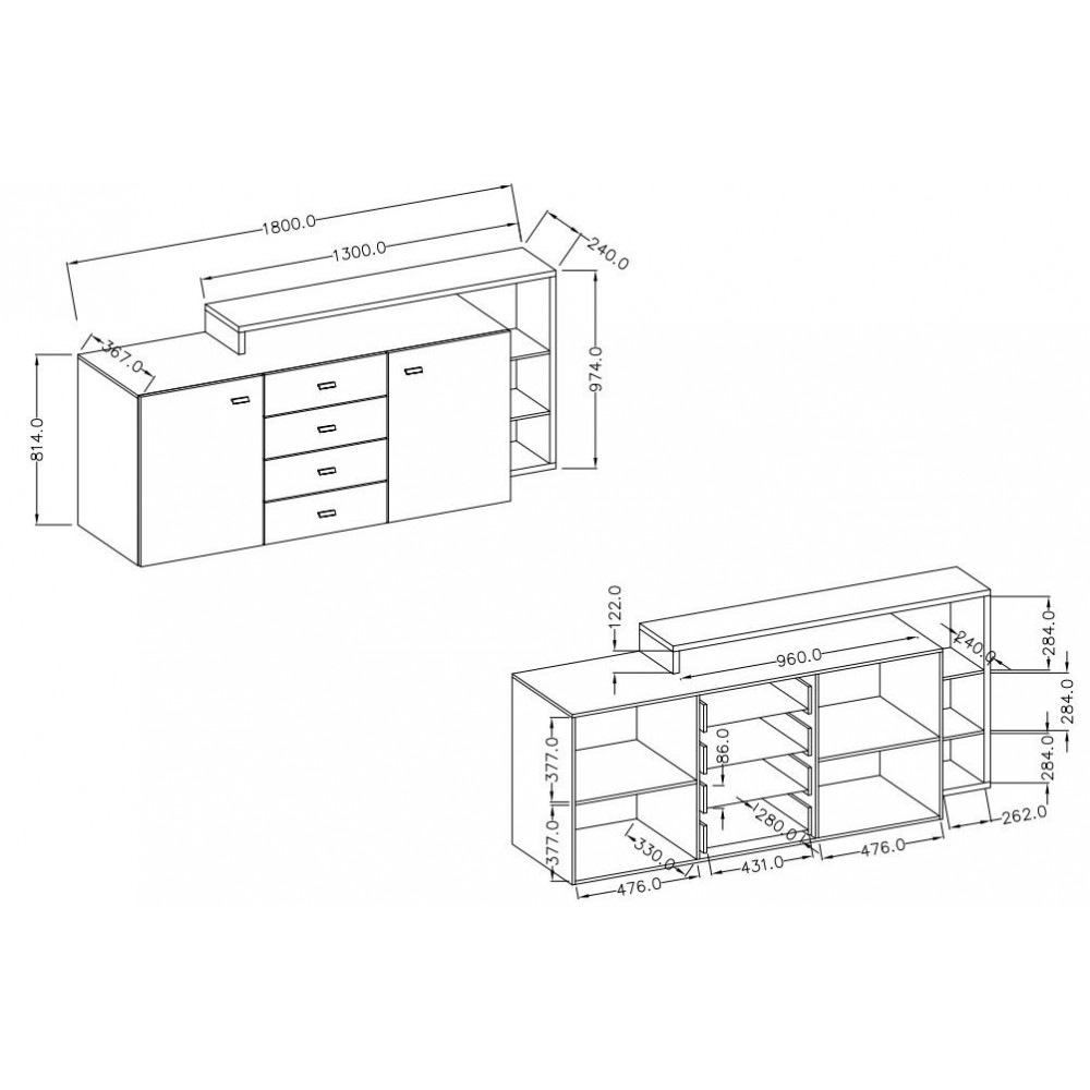 Μπουφές Bron Plus-Φυσικό σκούρο-Ανθρακί